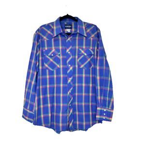 Vintage Wrangler Mens Western Button‎ Down L Cowboy Brush Popper 16 By 16 1/2